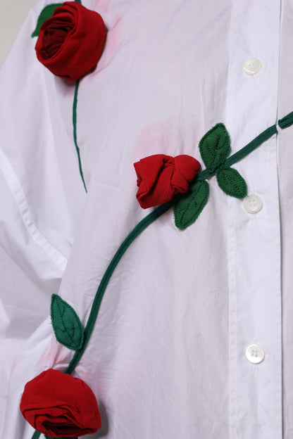 Dolce & Gabbana White Cotton Floral Appliques Dress Shirt Top by Dolce & Gabbana