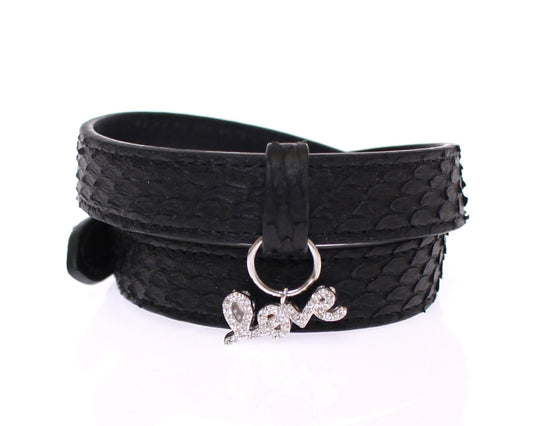 Bracelet Nialaya exquis en argent et peau de serpent noir