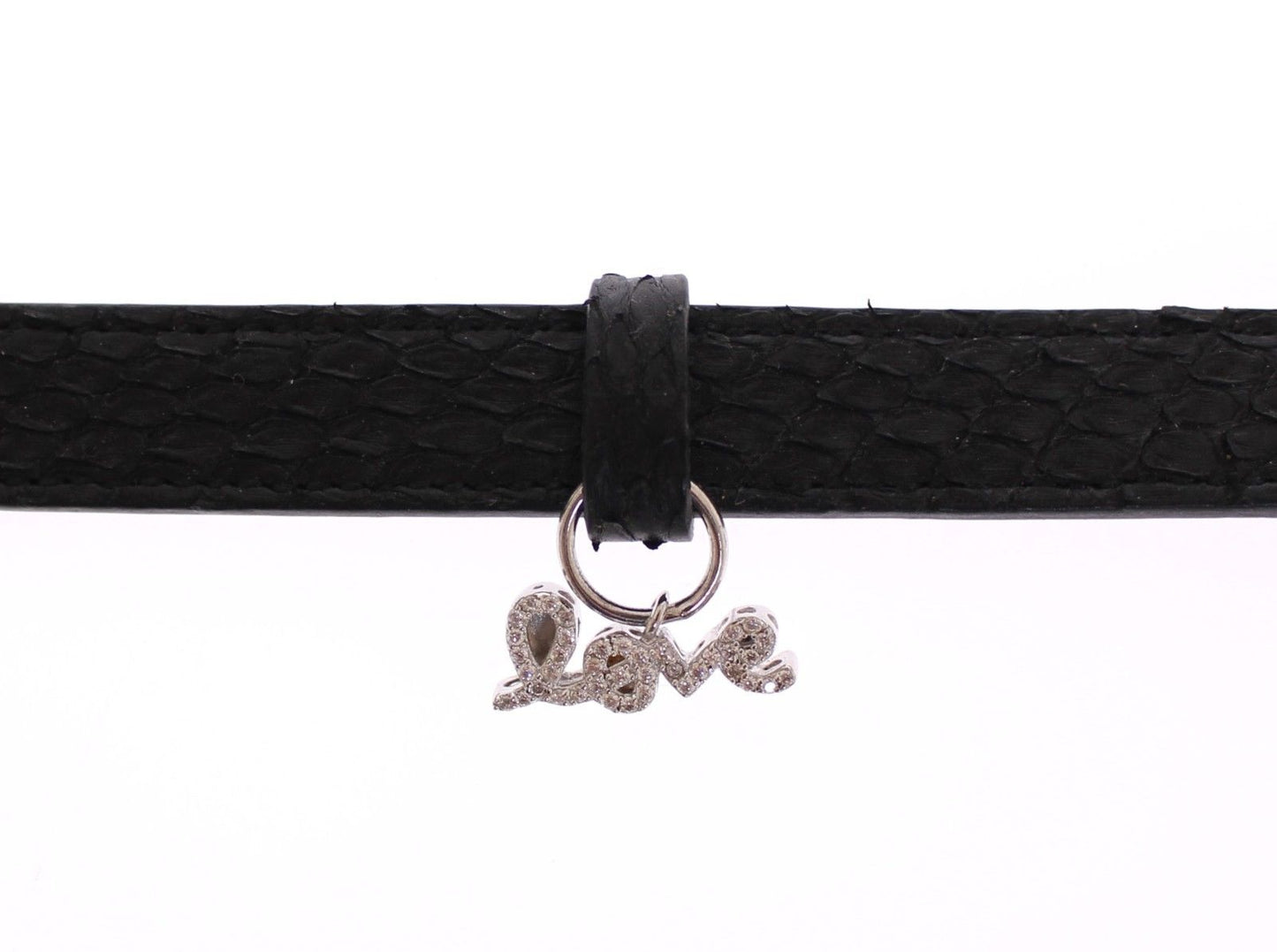 Bracelet Nialaya exquis en argent et peau de serpent noir