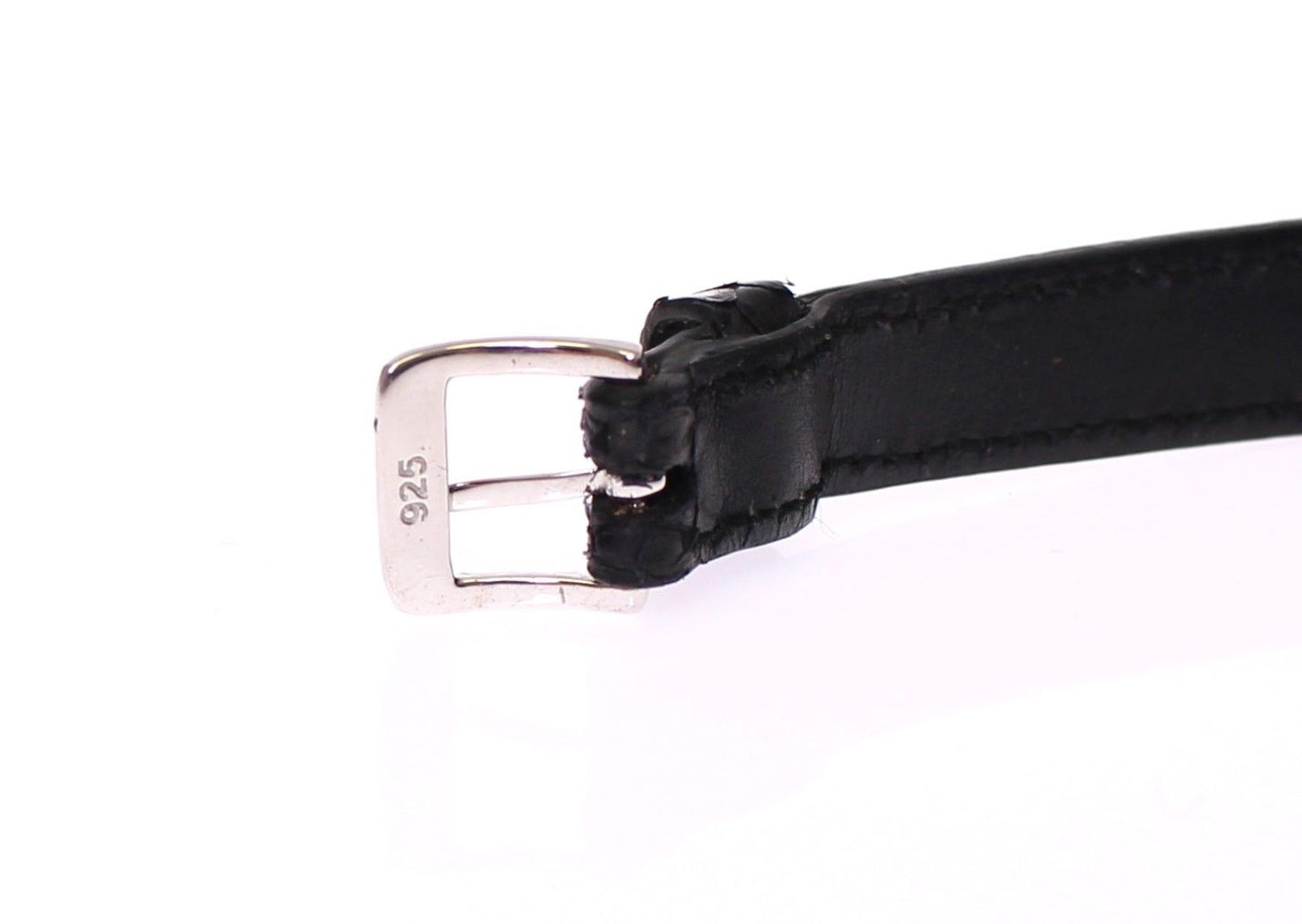 Bracelet Nialaya exquis en argent et peau de serpent noir
