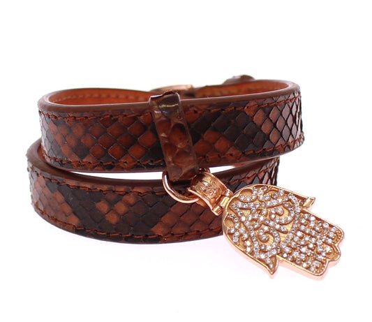 Bracelet manchette Nialaya Chic en cuir peau de serpent et or
