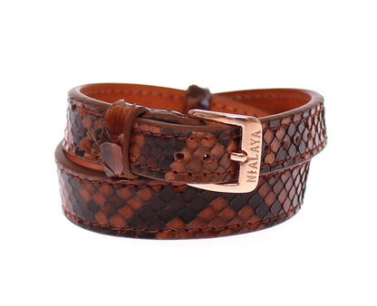 Bracelet manchette Nialaya Chic en cuir peau de serpent et or