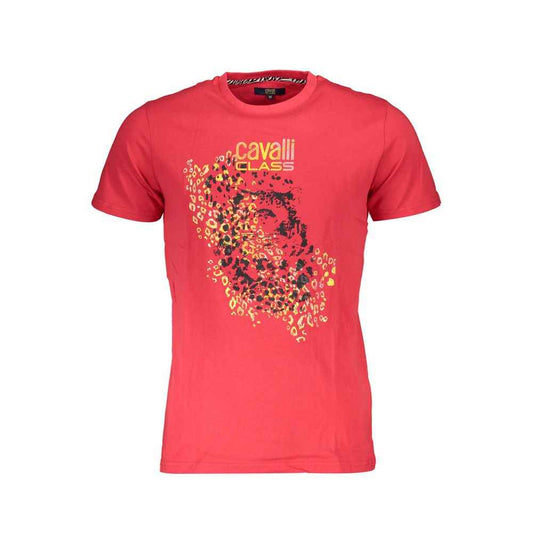 Cavalli Class Red Cotton Men T Shirt Luxury Logo Tee