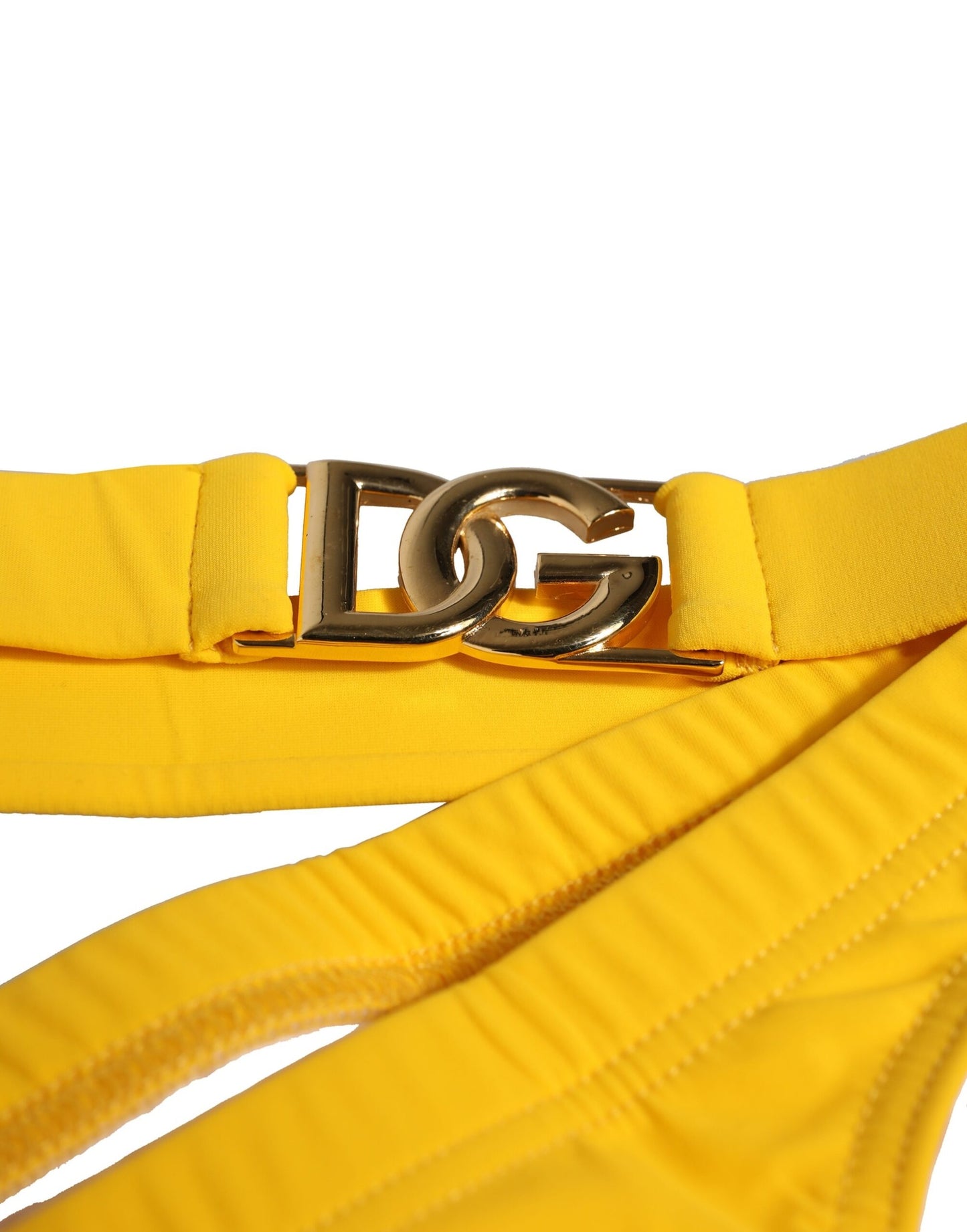 Maillot de bain slip de plage Dolce &amp; Gabbana à ceinture jaune et logo