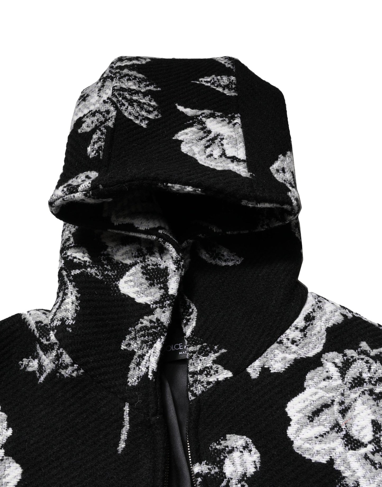 Dolce &amp; Gabbana Black Wool Floral Printed Men Hooded Jacket