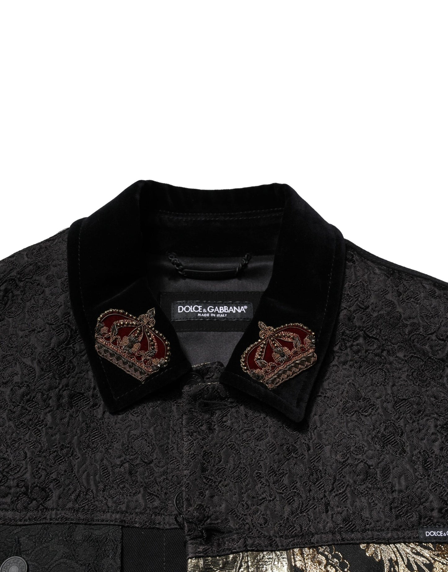 Dolce &amp; Gabbana Black Gold Floral Jacquard Men Biker Jacket