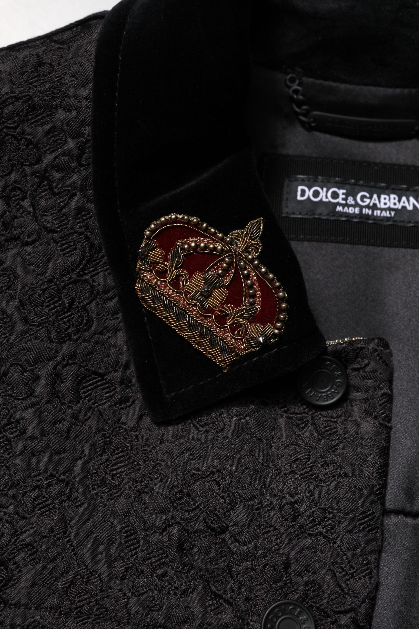 Dolce &amp; Gabbana Black Gold Floral Jacquard Men Biker Jacket