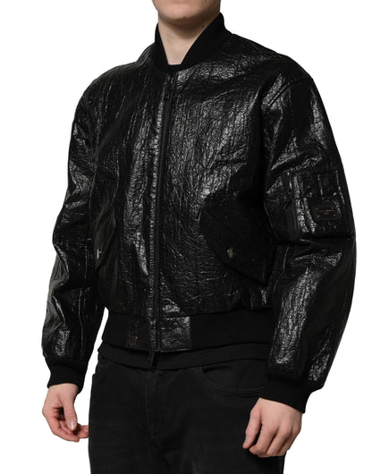 Dolce &amp; Gabbana Black Logo Plaque Bomber Full Zipper Jacket