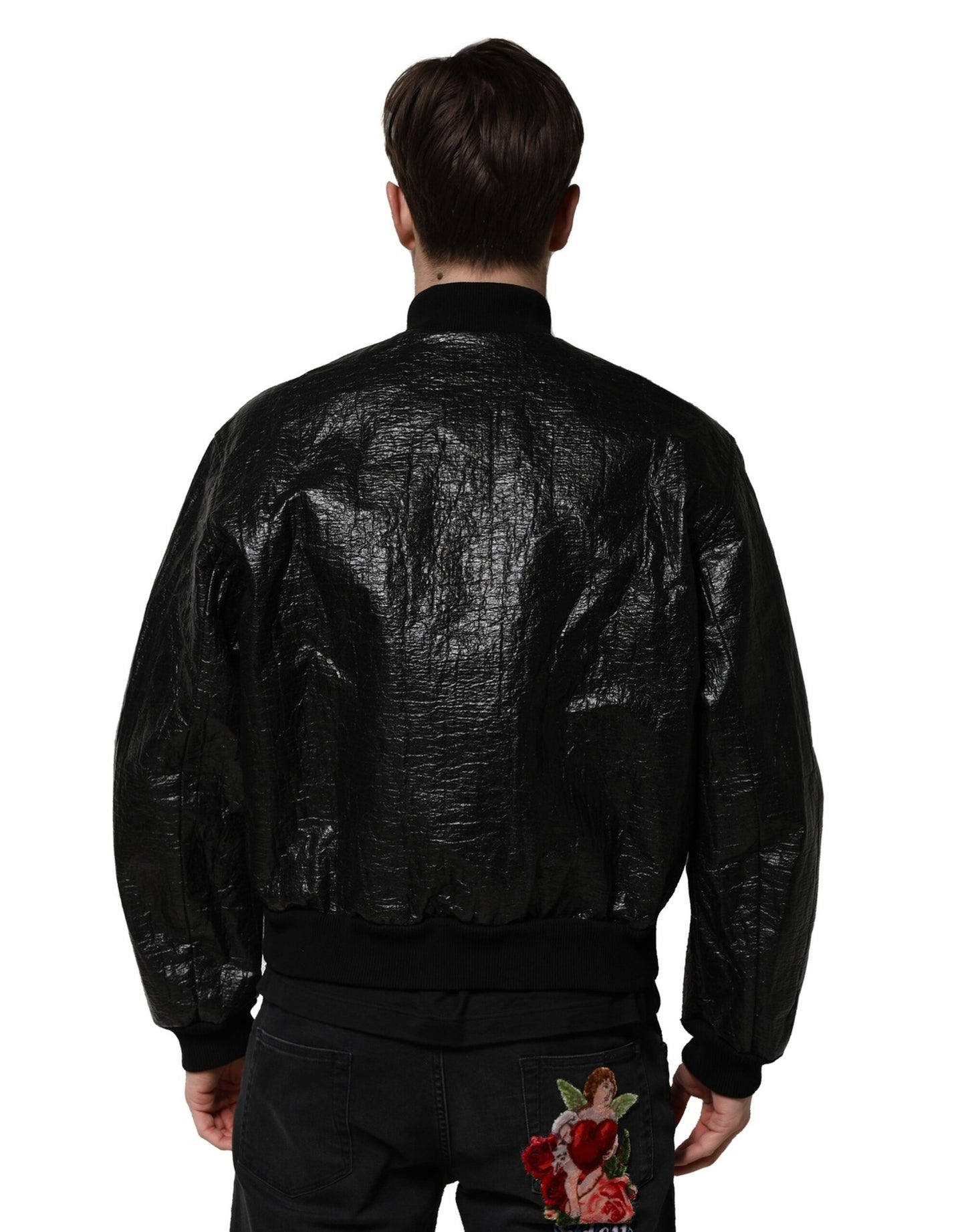 Dolce &amp; Gabbana Black Logo Plaque Bomber Full Zipper Jacket