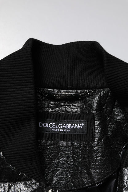 Dolce &amp; Gabbana Black Logo Plaque Bomber Full Zipper Jacket