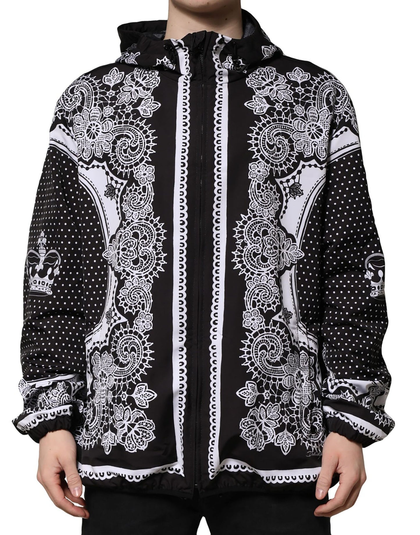 Dolce &amp; Gabbana Black Bandana Print Hooded Bomber Jacket