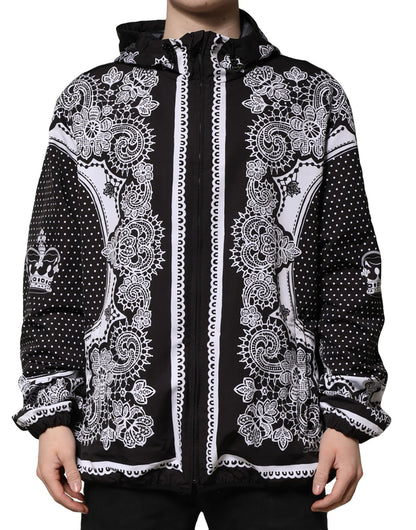 Dolce &amp; Gabbana Black Bandana Print Hooded Bomber Jacket