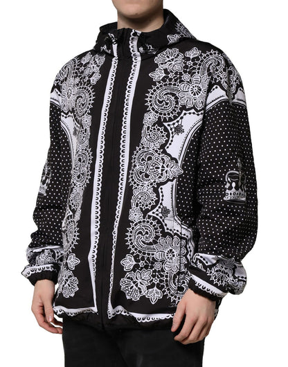 Dolce &amp; Gabbana Black Bandana Print Hooded Bomber Jacket