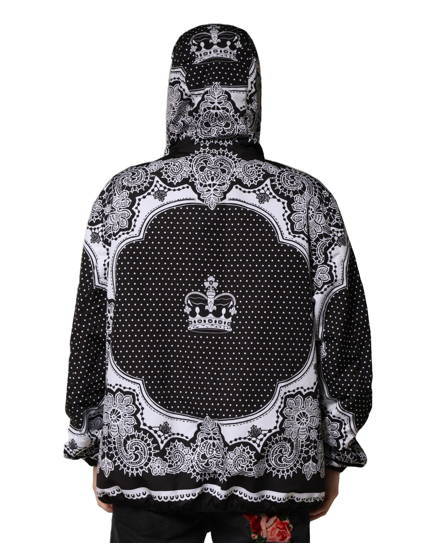 Dolce &amp; Gabbana Black Bandana Print Hooded Bomber Jacket