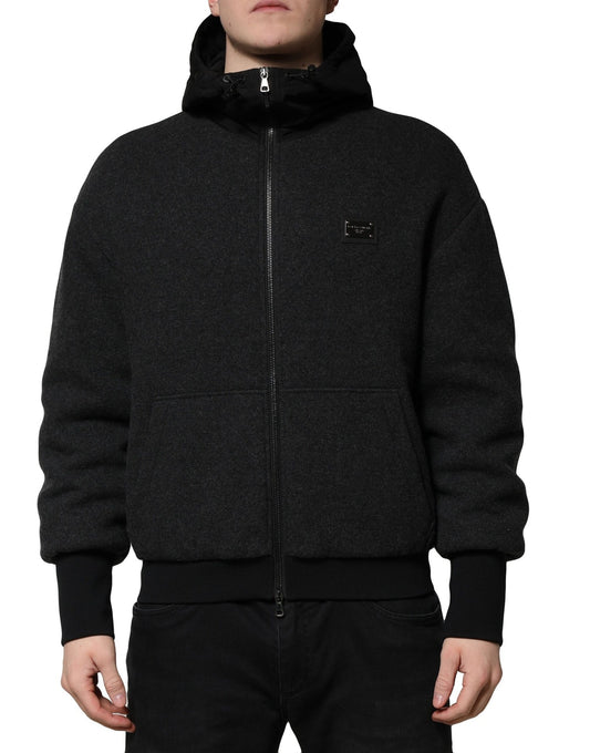 Dolce &amp; Gabbana Black DG Logo Plaque Hooded Bomber Jacket