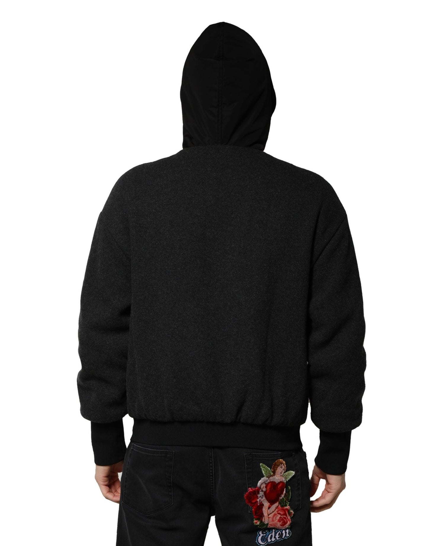 Dolce &amp; Gabbana Black DG Logo Plaque Hooded Bomber Jacket