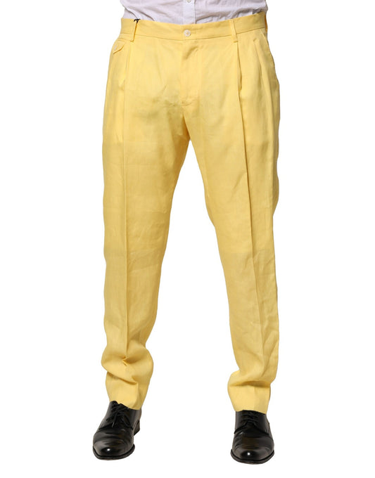 Pantalon fuselé en lin jaune Dolce &amp; Gabbana pour homme