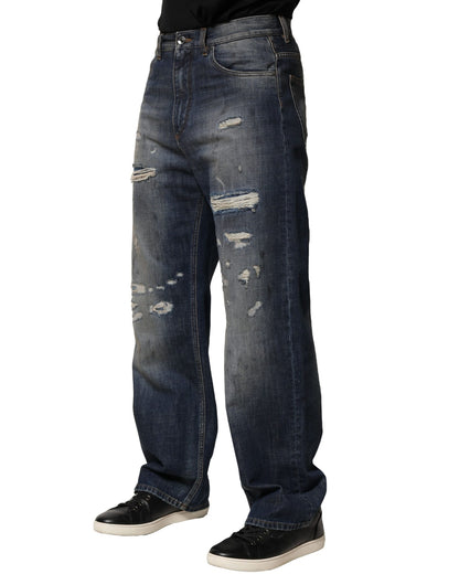 Dolce & Gabbana Blue Washed Tattered Cotton Men Jeans by Dolce & Gabbana