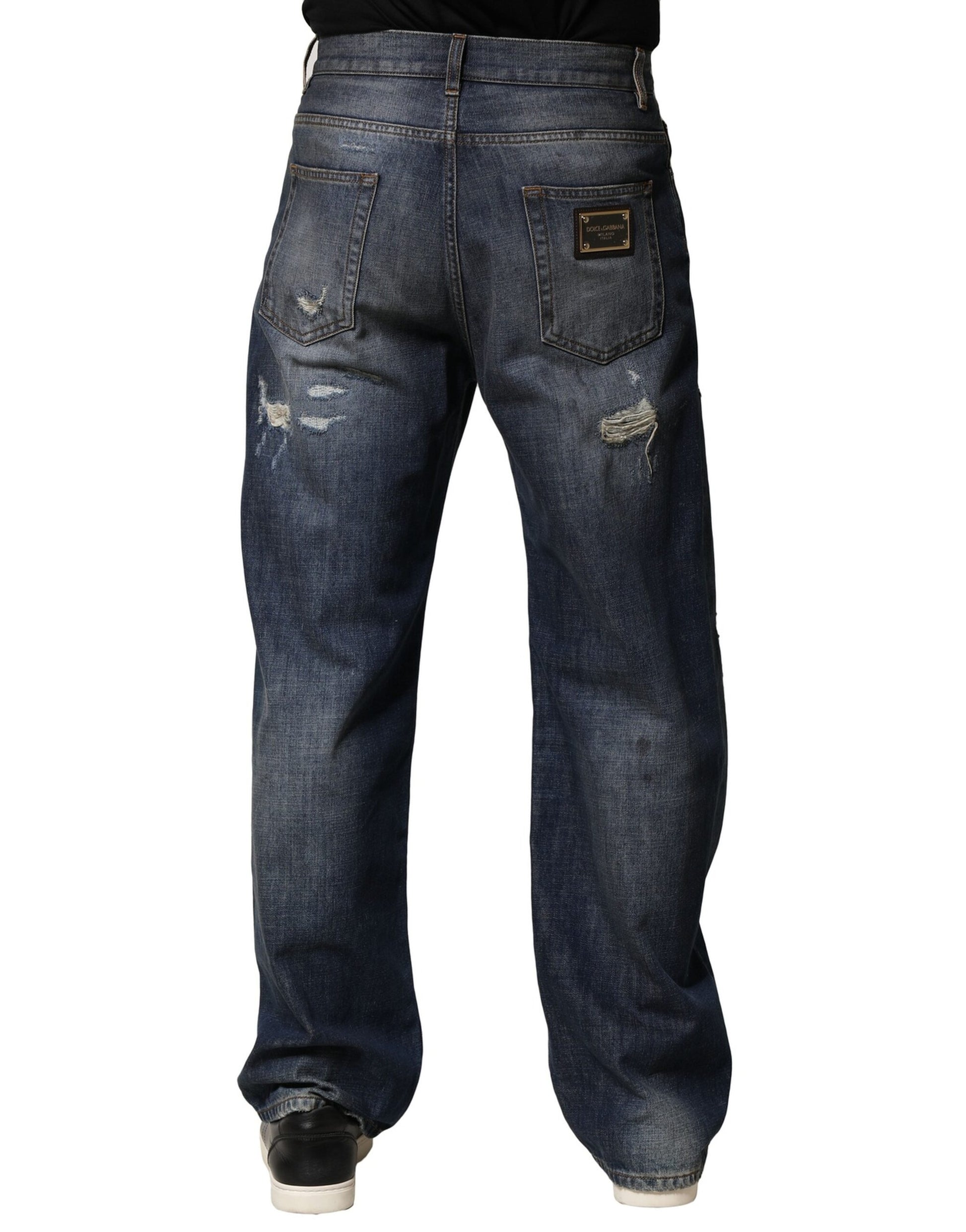 Dolce & Gabbana Blue Washed Tattered Cotton Men Jeans by Dolce & Gabbana