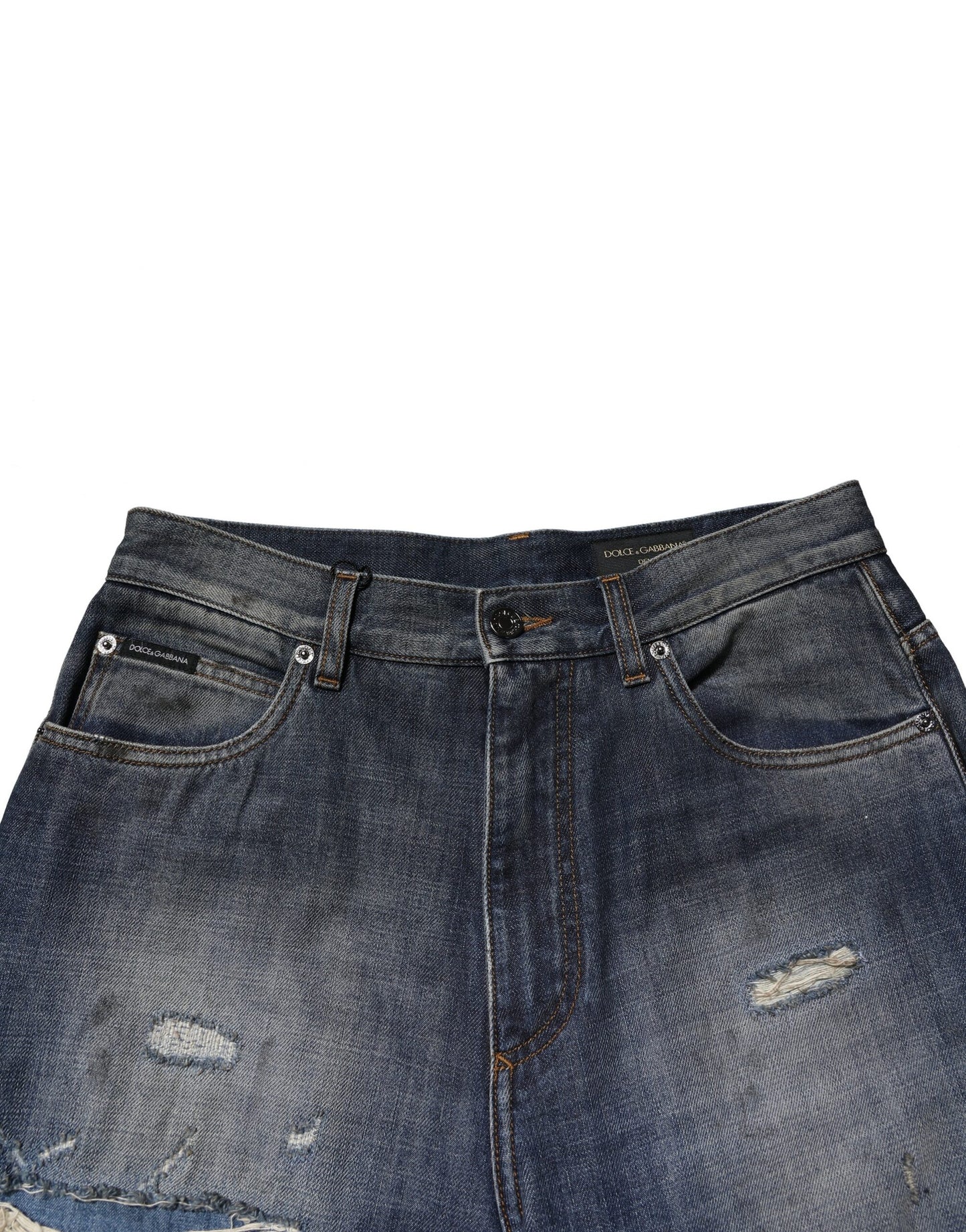 Dolce & Gabbana Blue Washed Tattered Cotton Men Jeans by Dolce & Gabbana