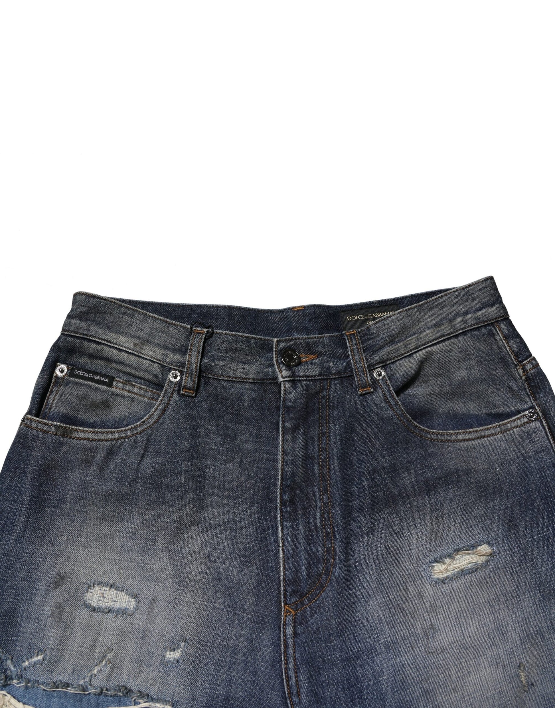 Dolce & Gabbana Blue Washed Tattered Cotton Men Jeans by Dolce & Gabbana