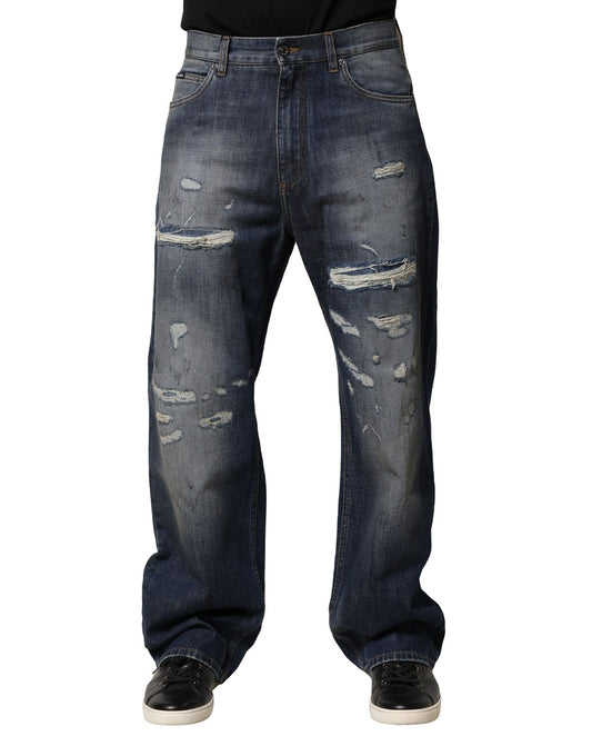 Jean Dolce &amp; Gabbana bleu délavé en coton déchiré pour homme