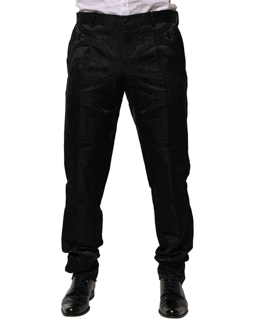 Pantalon habillé en coton noir DG Crown de Dolce &amp; Gabbana