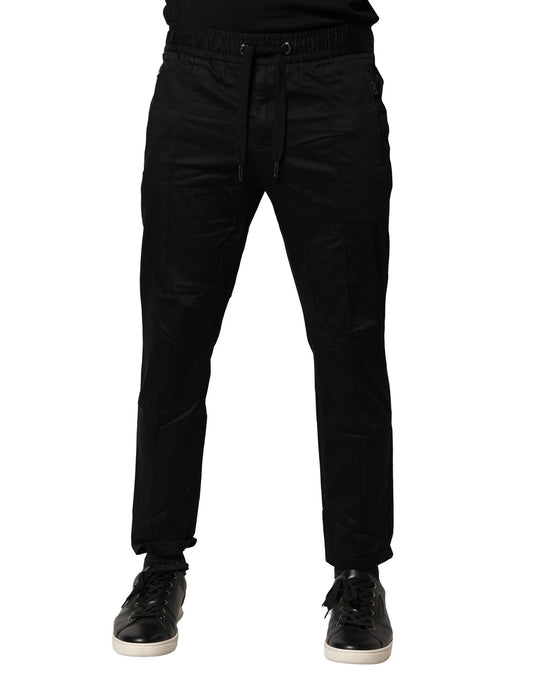 Pantalon de jogging taille moyenne en coton noir Dolce &amp; Gabbana