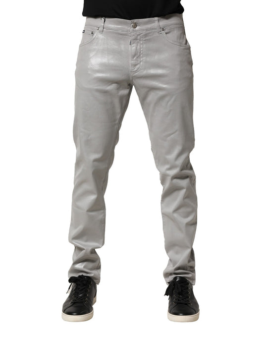 Jean slim en coton stretch argenté Dolce &amp; Gabbana