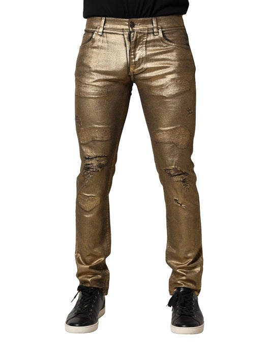 Jean slim en denim stretch en coton doré Dolce &amp; Gabbana