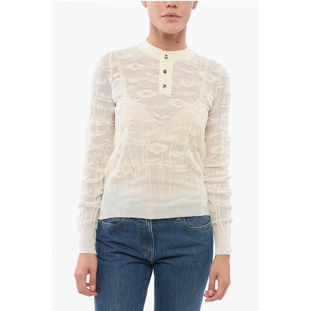 Bottega Veneta Jacquard Cotton Sweater with Buttoned Neck by Bottega Veneta