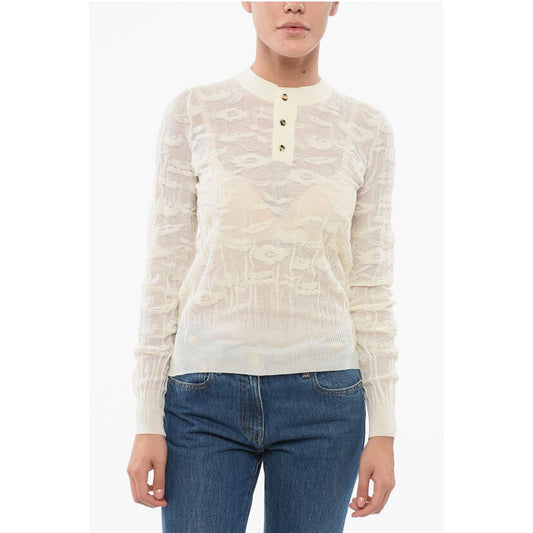 Bottega Veneta Jacquard Cotton Sweater with Buttoned Neck by Bottega Veneta