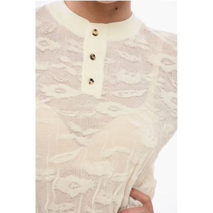Bottega Veneta Jacquard Cotton Sweater with Buttoned Neck by Bottega Veneta