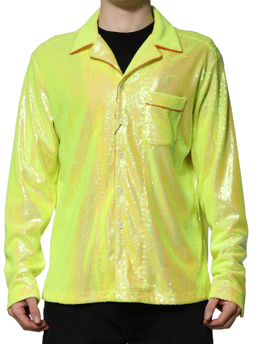 Dolce & Gabbana Yellow Sequin Polyester Lounge Casual Shirt by Dolce & Gabbana