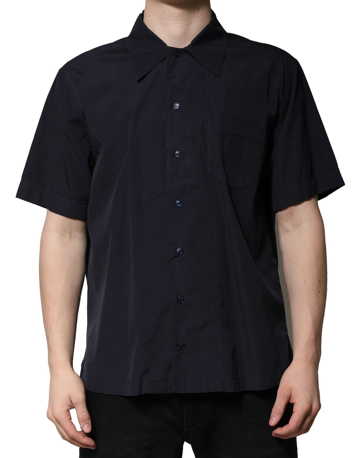 Dolce & Gabbana Dark Blue Cotton Short Sleeves Casual Shirt by Dolce & Gabbana