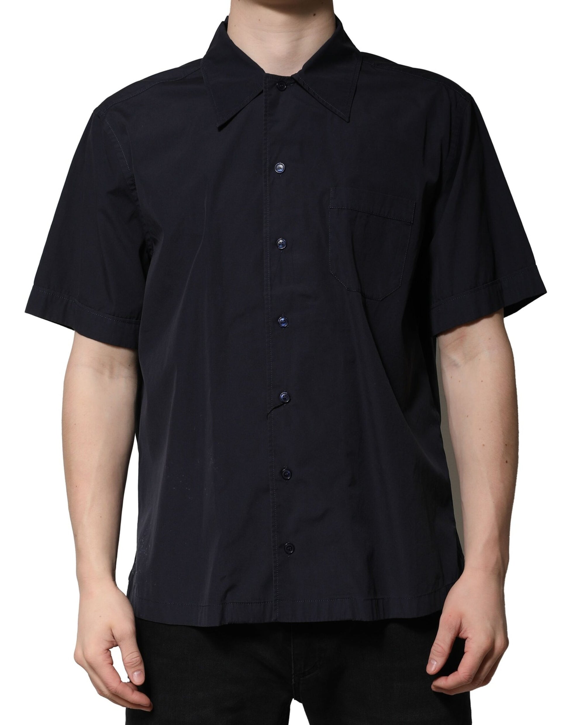 Dolce & Gabbana Dark Blue Cotton Short Sleeves Casual Shirt by Dolce & Gabbana