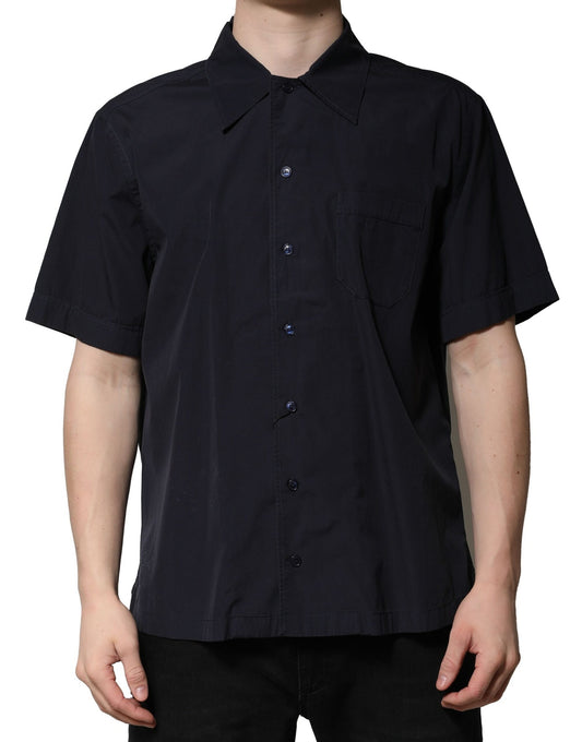 Dolce & Gabbana Dark Blue Cotton Short Sleeves Casual Shirt by Dolce & Gabbana