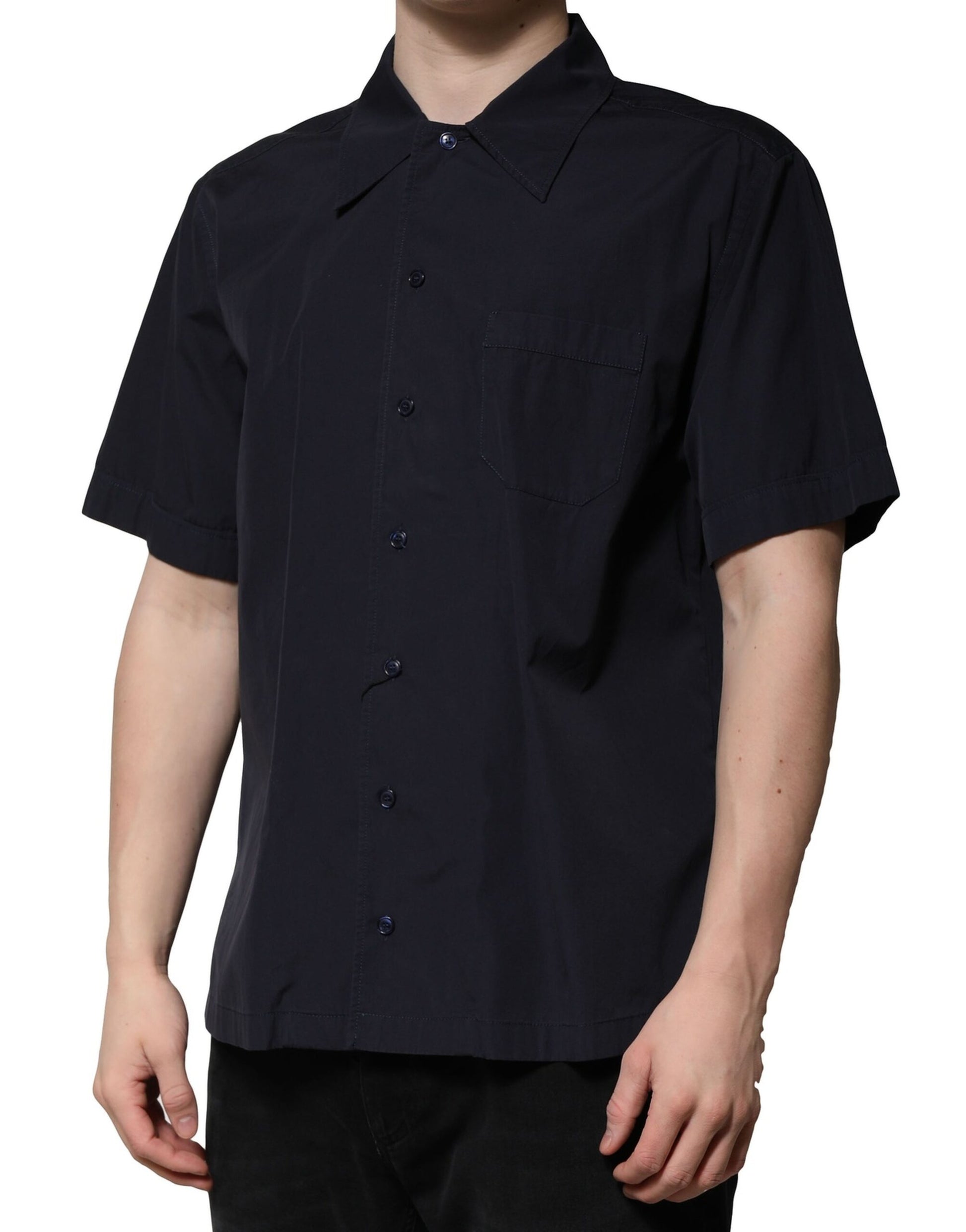 Dolce & Gabbana Dark Blue Cotton Short Sleeves Casual Shirt by Dolce & Gabbana