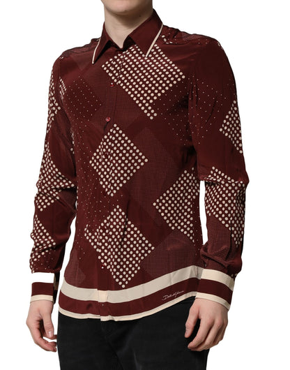 Dolce & Gabbana Maroon Dotted Silk Long Sleeve Casual Shirt by Dolce & Gabbana