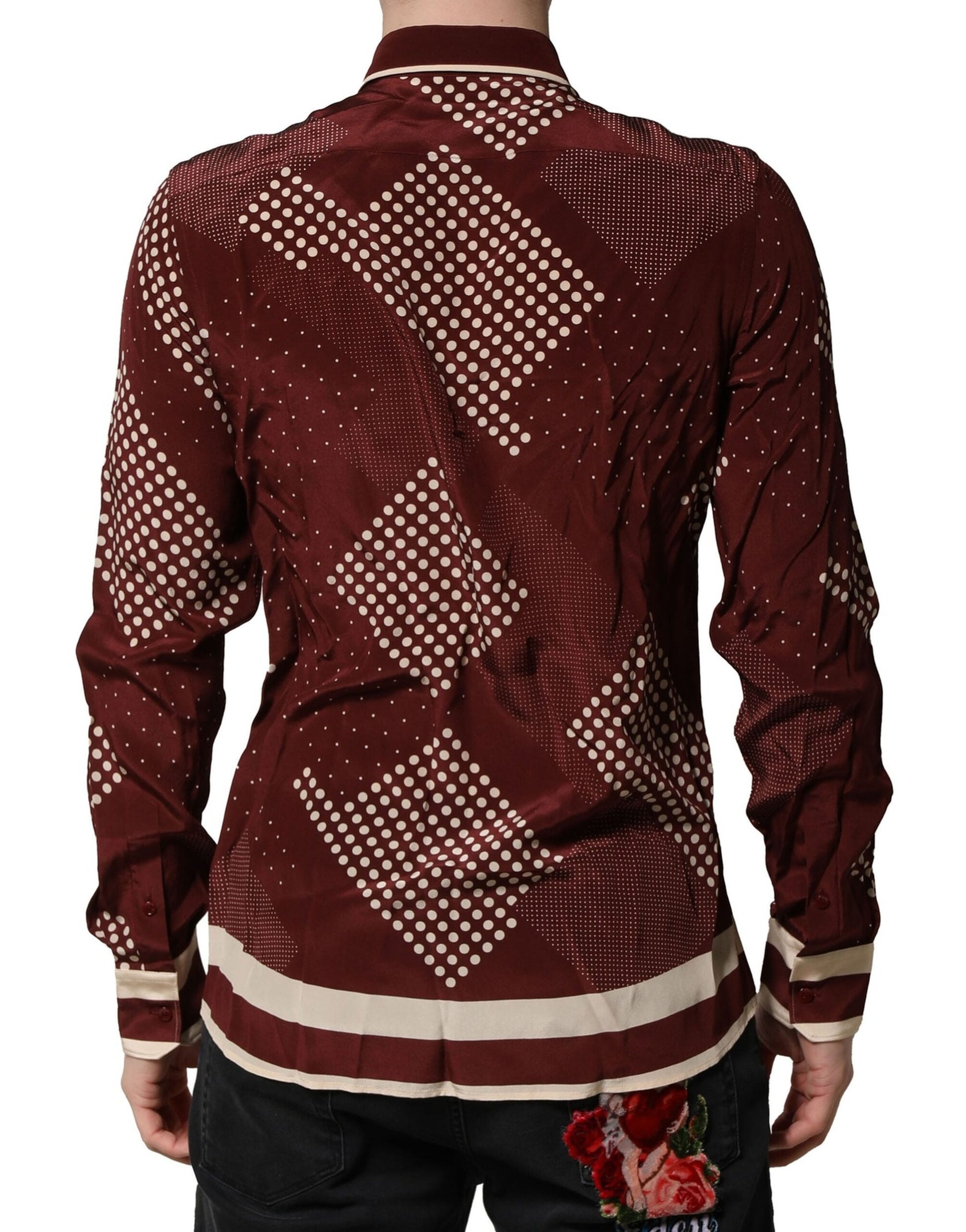 Dolce & Gabbana Maroon Dotted Silk Long Sleeve Casual Shirt by Dolce & Gabbana