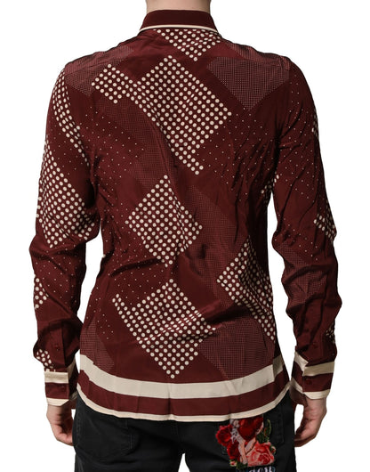 Dolce & Gabbana Maroon Dotted Silk Long Sleeve Casual Shirt by Dolce & Gabbana