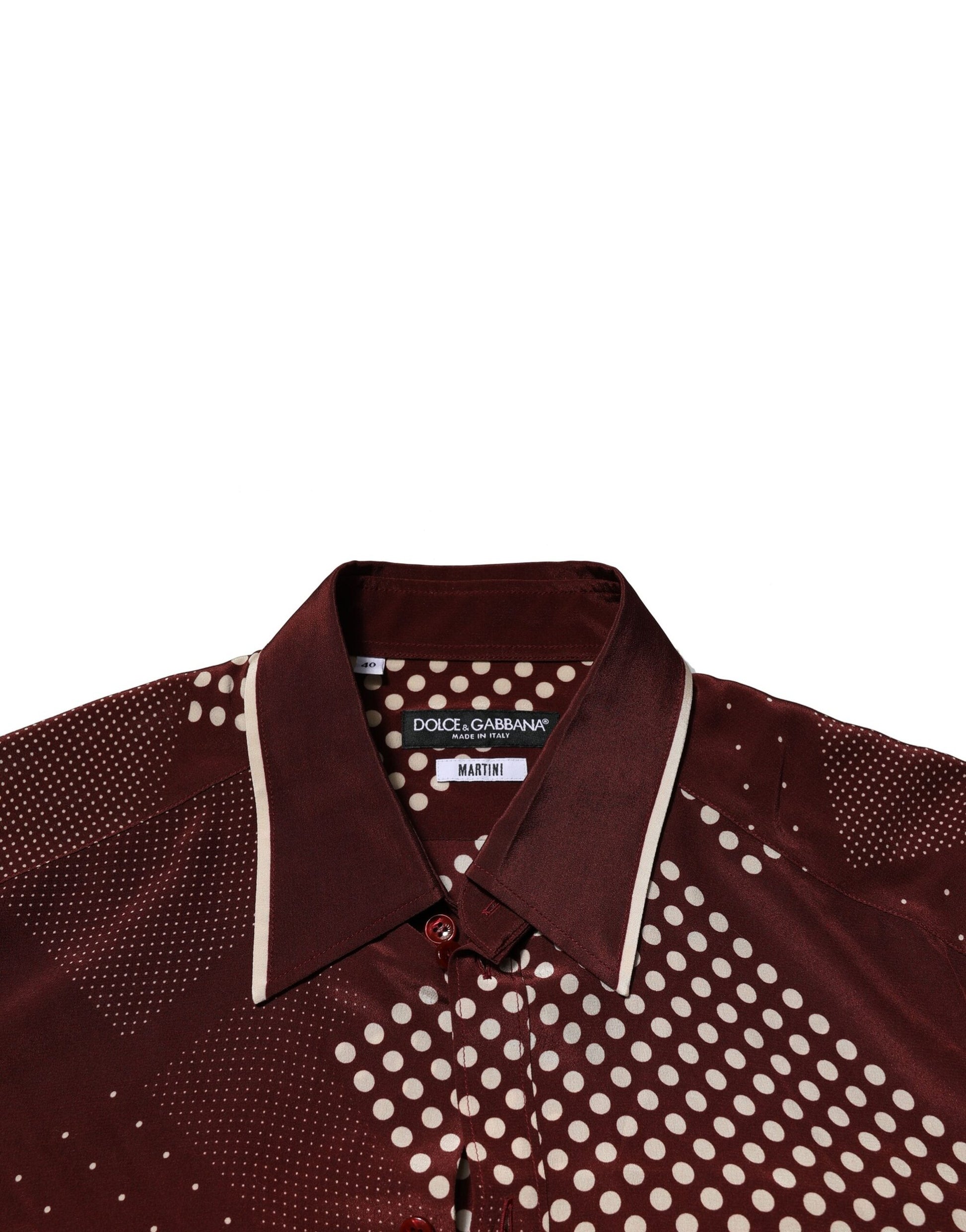 Dolce & Gabbana Maroon Dotted Silk Long Sleeve Casual Shirt by Dolce & Gabbana