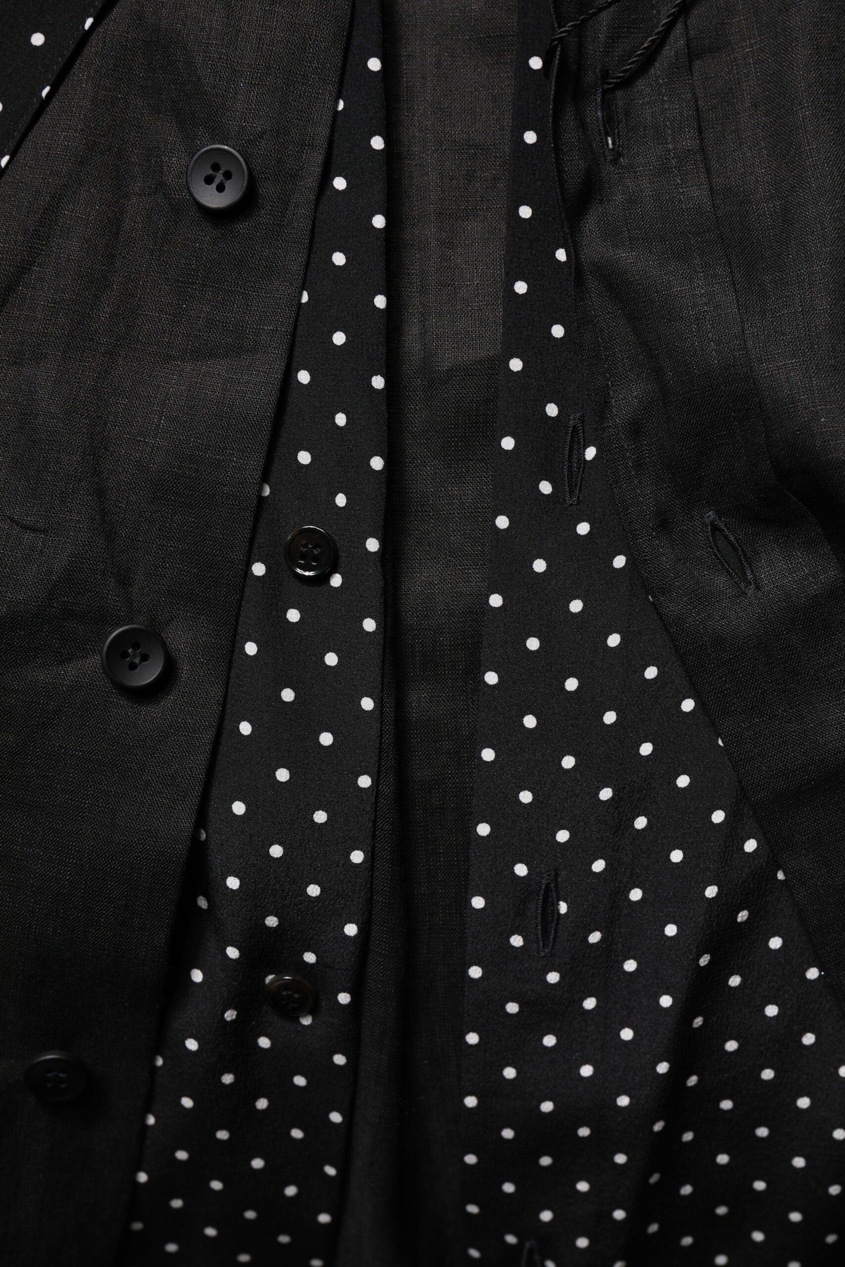 Dolce & Gabbana Black Polka Dot Linen Silk Men Casual Shirt by Dolce & Gabbana