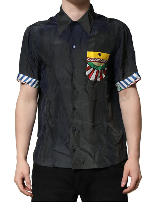 Dolce & Gabbana Black Silk Short Sleeves Men Casual Shirt by Dolce & Gabbana