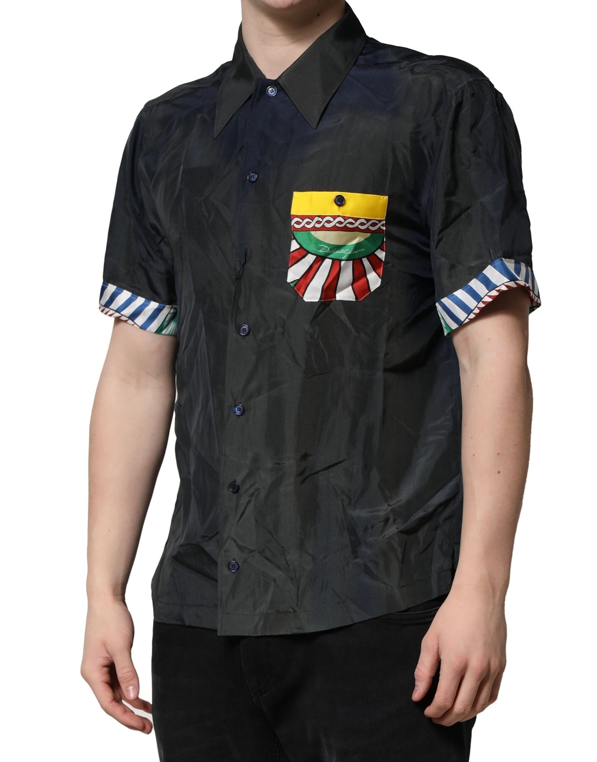 Dolce & Gabbana Black Silk Short Sleeves Men Casual Shirt by Dolce & Gabbana