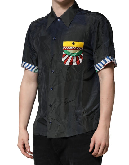 Dolce & Gabbana Black Silk Short Sleeves Men Casual Shirt by Dolce & Gabbana