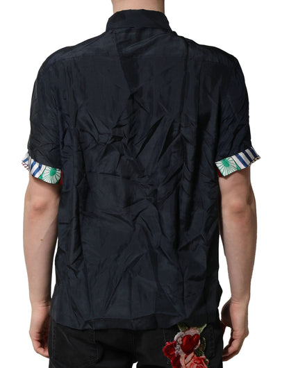 Dolce & Gabbana Black Silk Short Sleeves Men Casual Shirt by Dolce & Gabbana