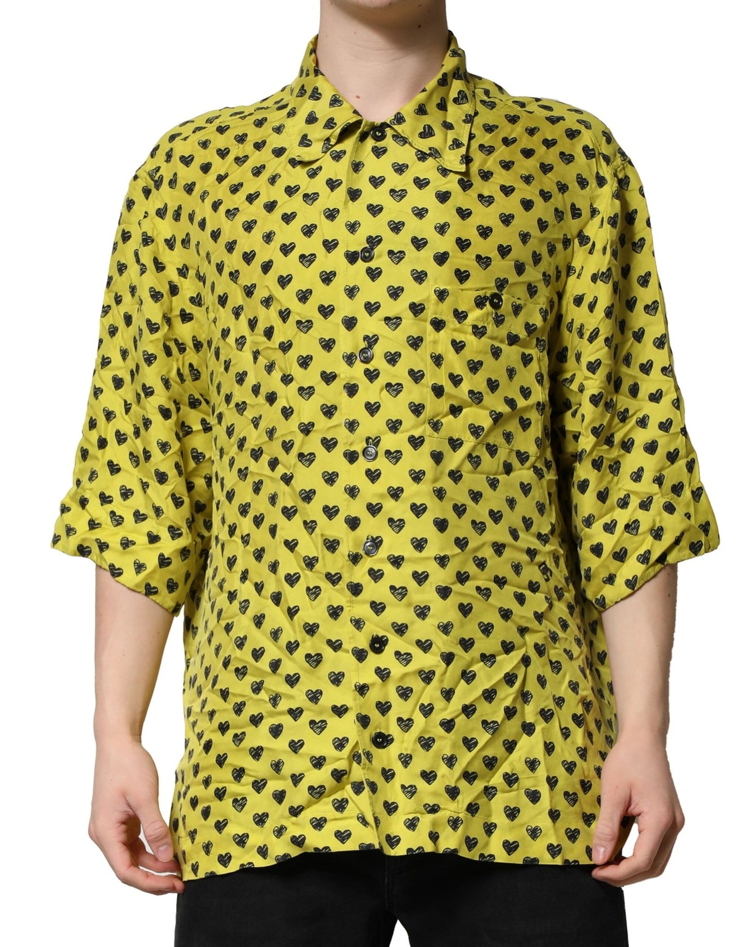 Dolce & Gabbana Yellow Heart Short Sleeves Men Casual Shirt by Dolce & Gabbana