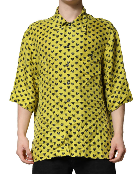 Dolce & Gabbana Yellow Heart Short Sleeves Men Casual Shirt by Dolce & Gabbana