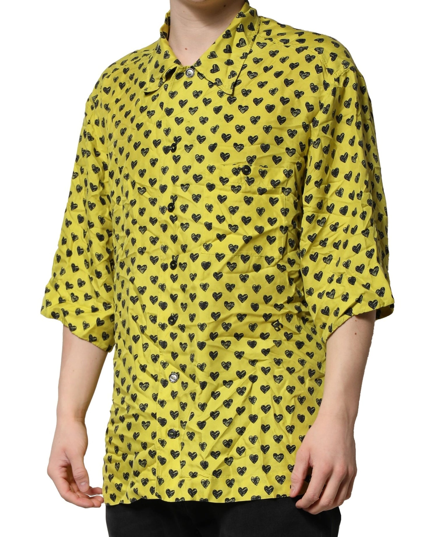Dolce & Gabbana Yellow Heart Short Sleeves Men Casual Shirt by Dolce & Gabbana